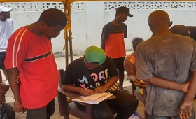 At-Risk youth on drugs queue to join rehabilitation programme by the Government of Liberia and the United Nations.